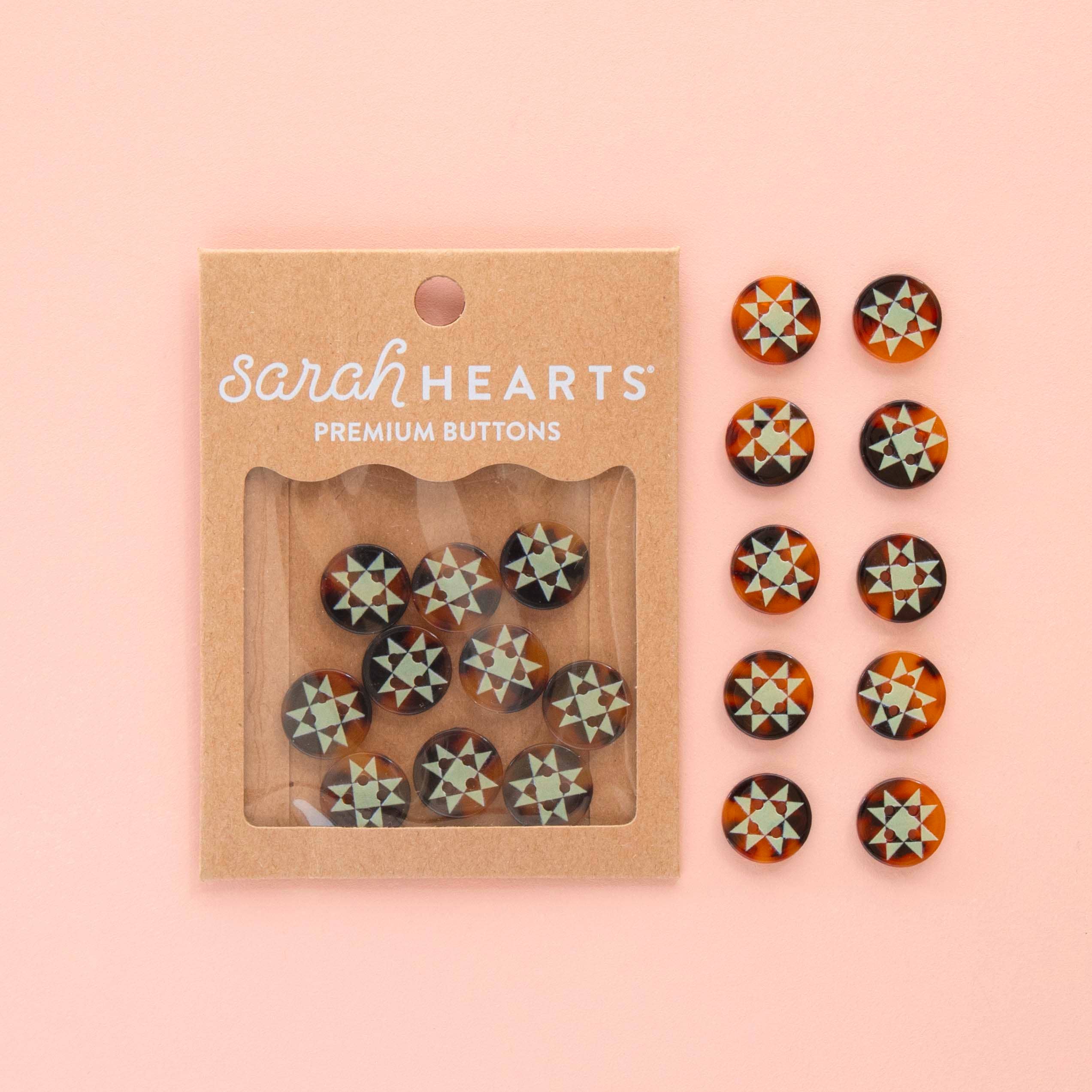 Sarah Hearts Small Quilt Star Buttons - 5/8"
