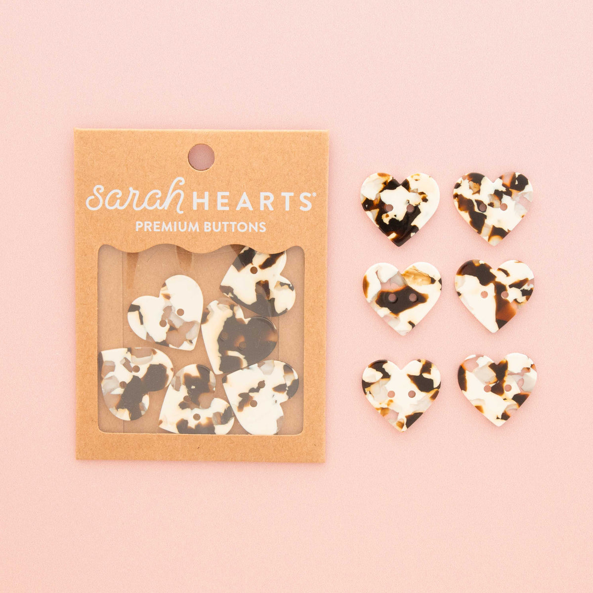 Sarah Hearts Large Tortoise Heart Buttons - 1"