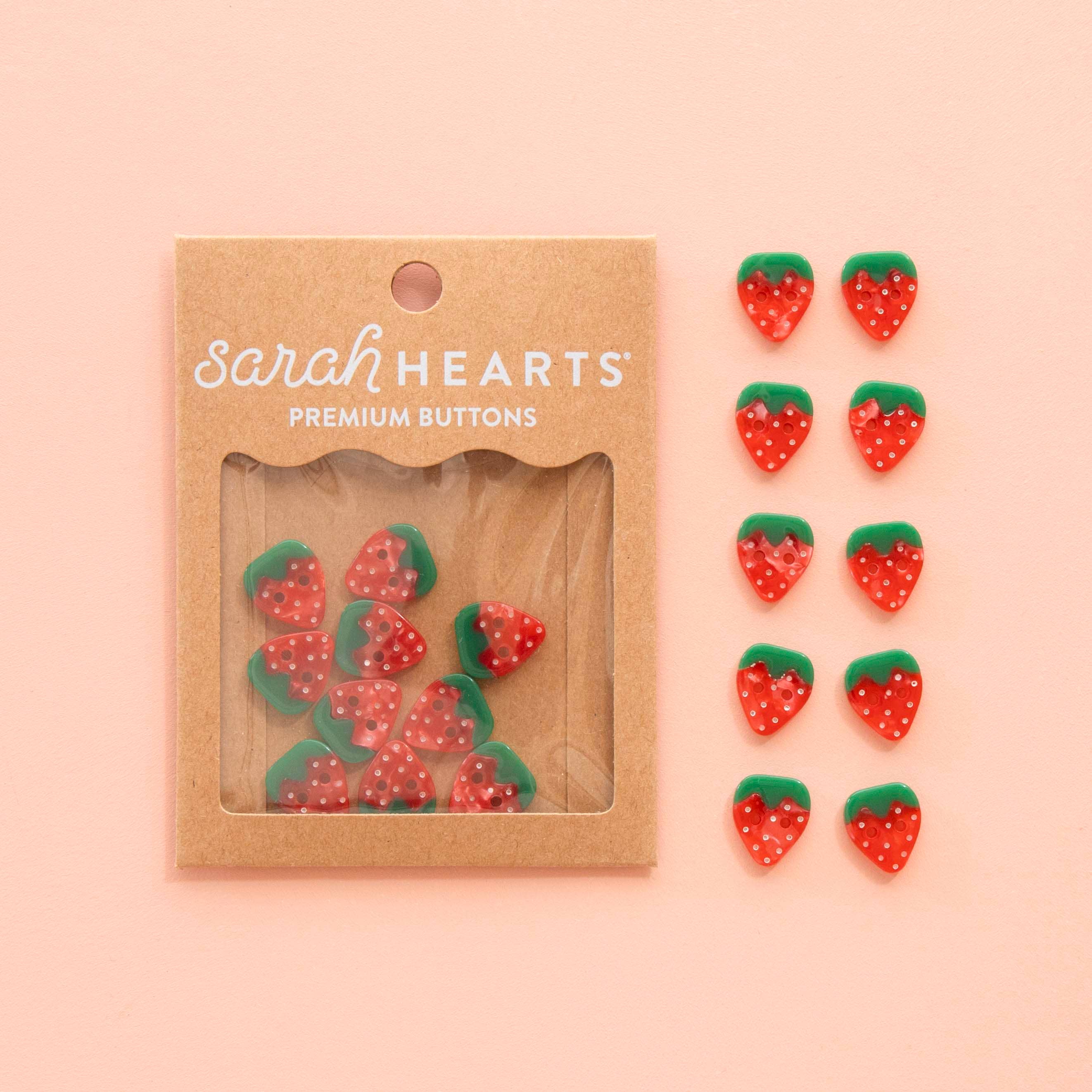 Sarah Hearts Small Strawberry Buttons - 5/8"
