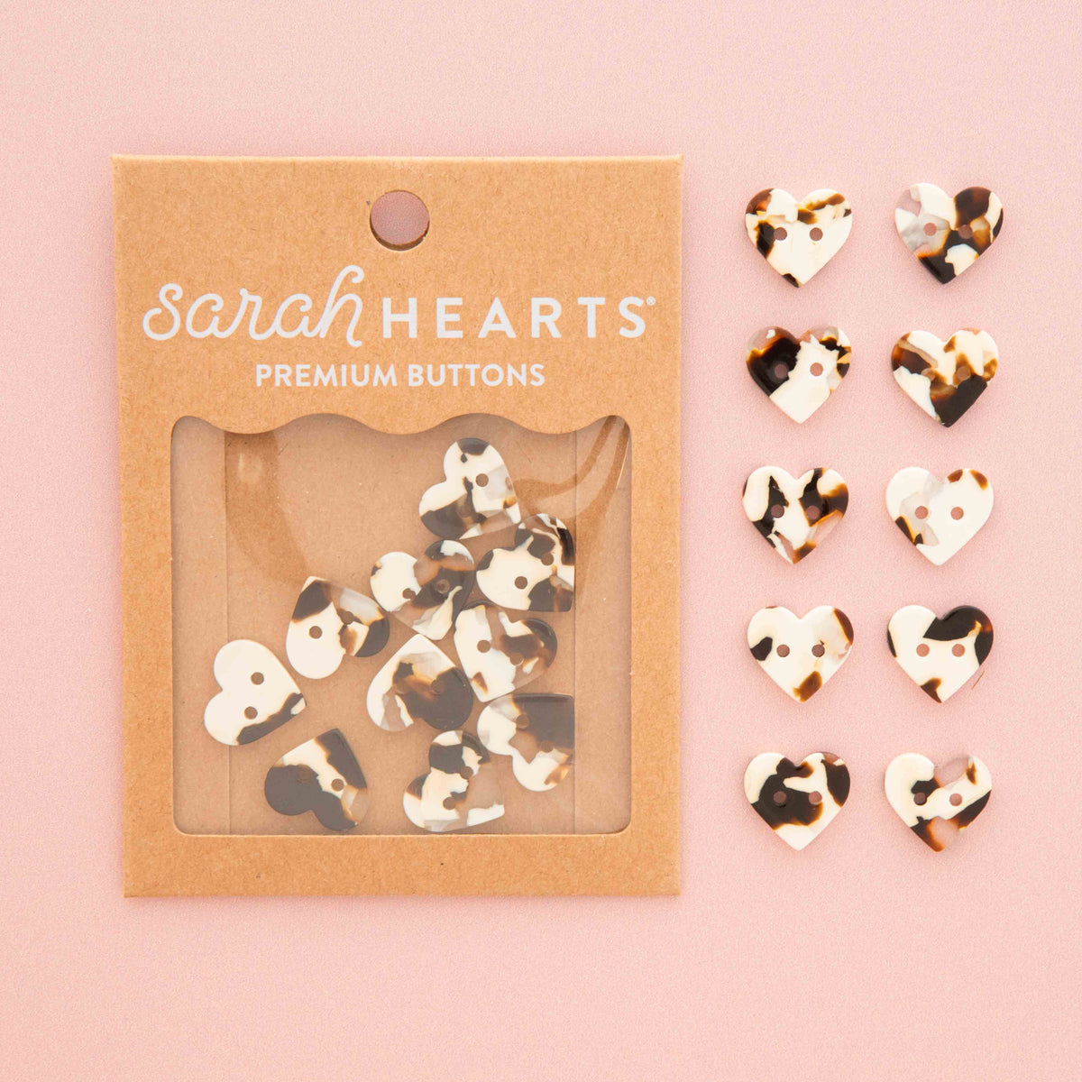 Sarah Hearts Small Tortoise Heart Buttons - 5/8"
