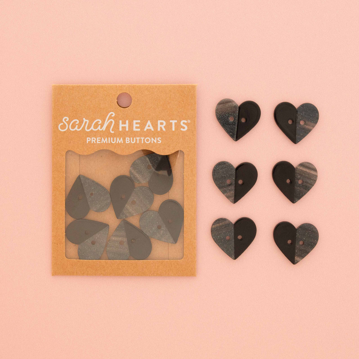 Sarah Hearts Large Two Toned Heart Buttons - 1"