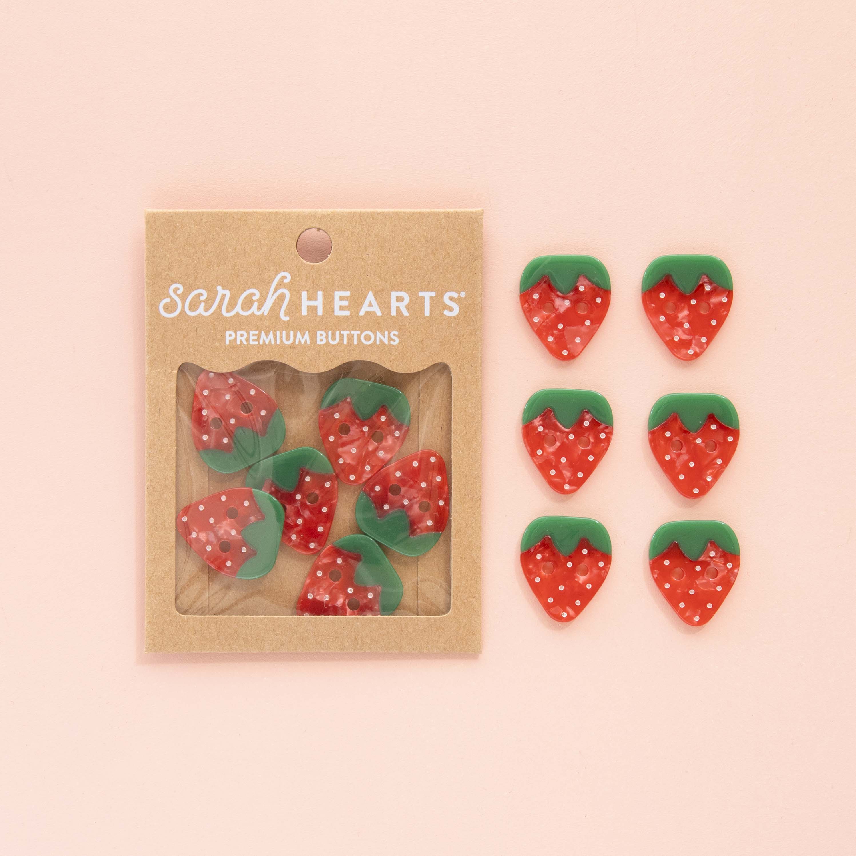 Sarah Hearts Large Strawberry Buttons - 1"