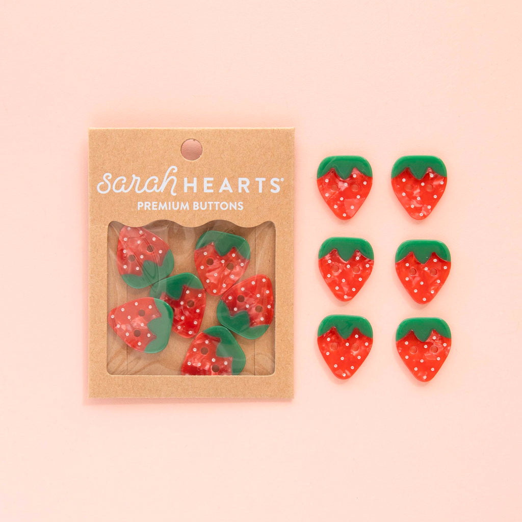 Sarah Hearts Large Strawberry Buttons - 1"