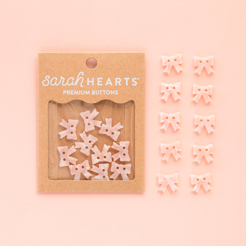 Sarah Hearts Small Pink Bow Buttons - 5/8"