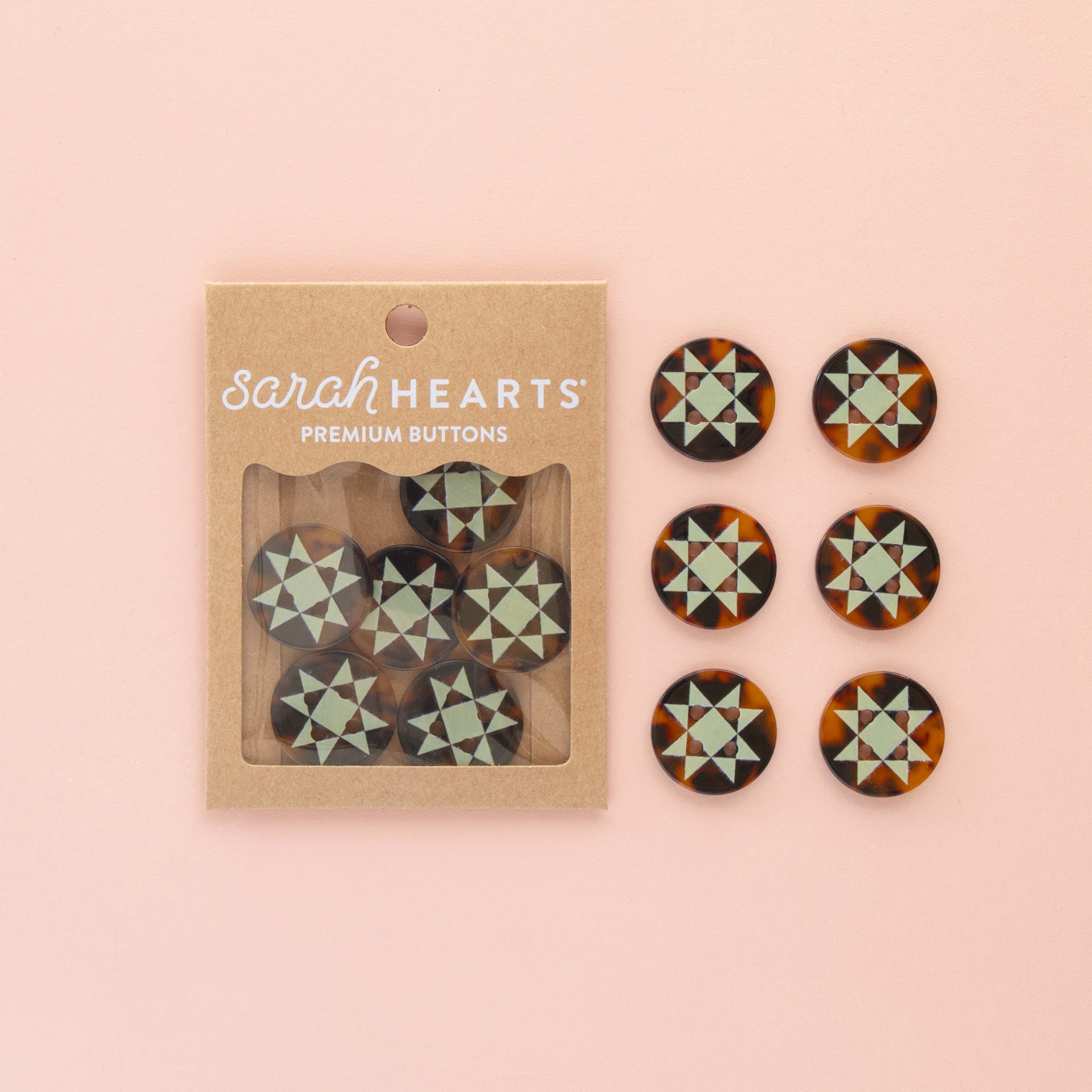 Sarah Hearts Large Quilt Star Buttons - 1"