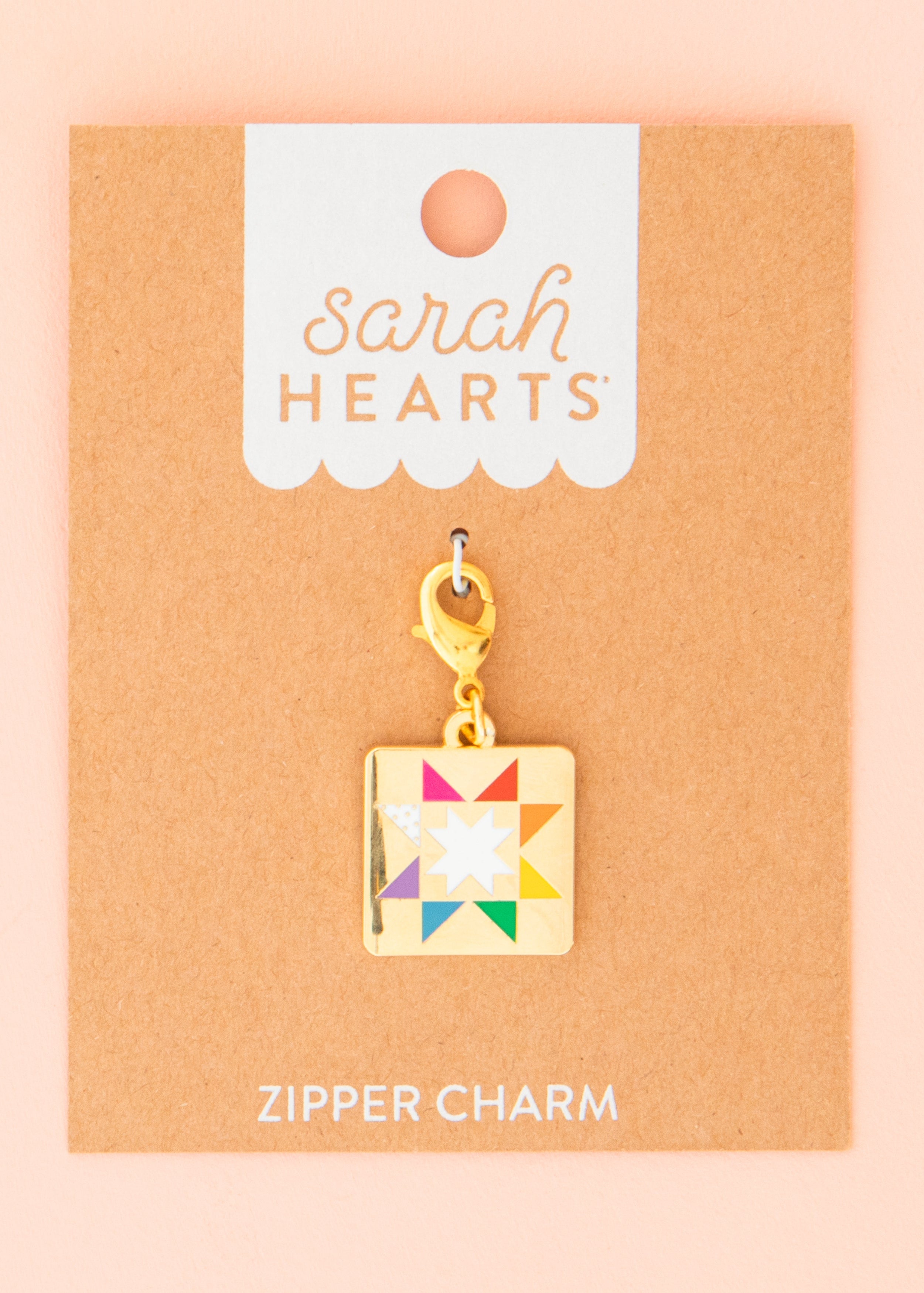 Sarah Hearts Quilt Star Zipper Charm / Progress Keeper