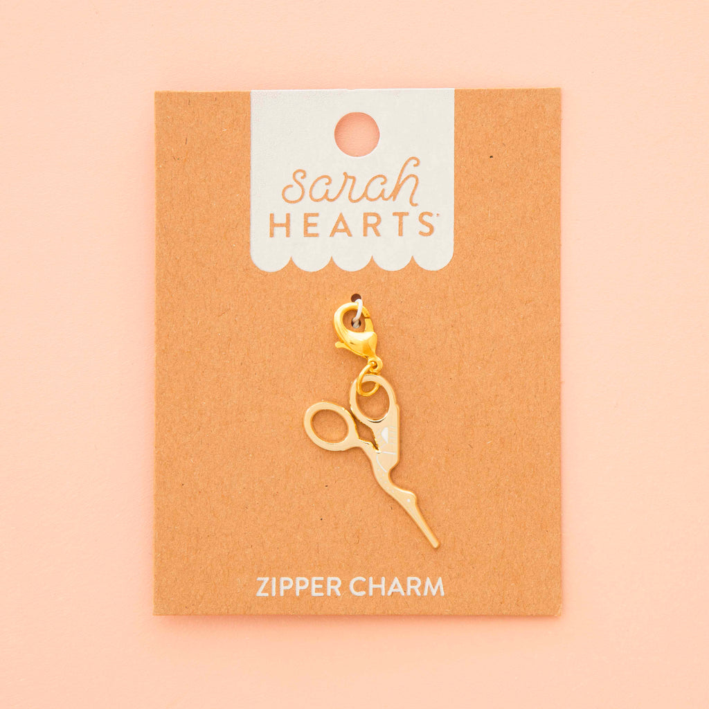 Sarah Hearts Gold Stork Embroidery Scissors Zipper Charm / Progress Keeper